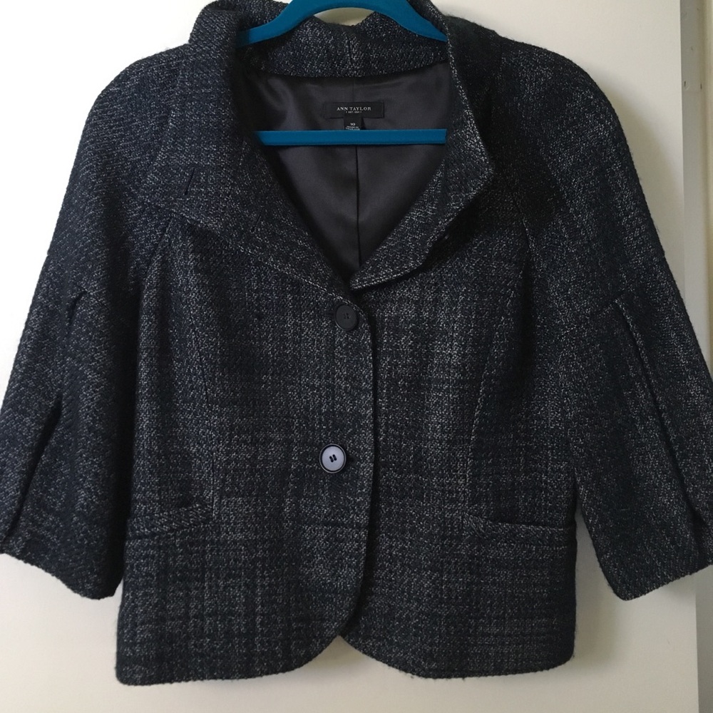 Ann Taylor blue tweed jacket / blazer